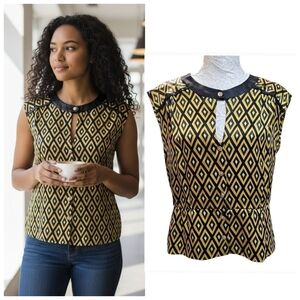 Vintage Milly Of New York Silk Diamond Print Sleeveless Peplum Top Size 8 Retro